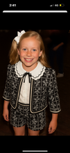 Load image into Gallery viewer, Abel &amp; Lula Girls Jacquard Jacket Short &amp; Blouse Set - Black &amp; Cream
