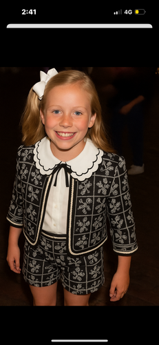 Abel & Lula Girls Jacquard Jacket Short & Blouse Set - Black & Cream