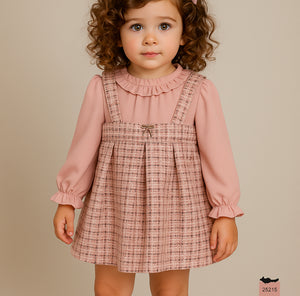 Abel & Lula Petal Girls Pink Tweed Pinafore Dress