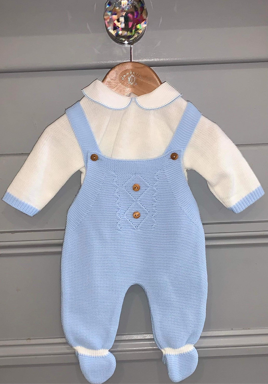 Dandelion Boys Knitted 2 Piece Hbar Set - Blue & Whitw