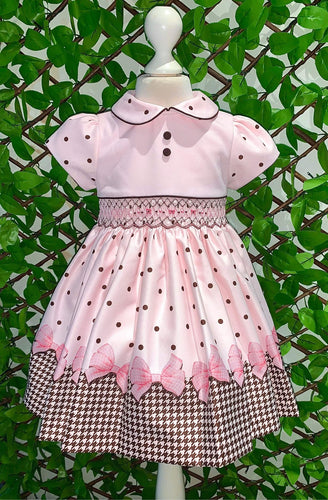 Pretty Originals Girls Pink & Briwn Spot Dress