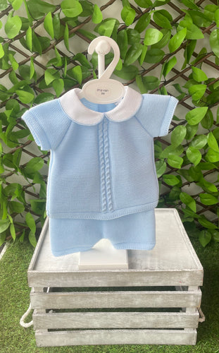 Baby Boys 2 Piece Knitted Set - Baby Blue