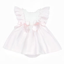 Load image into Gallery viewer, WEE ME BABY GIRL PINK WAFFLE PUFF BALL FRILLY SHOULDER DRESS WITH PANTS