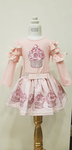 Neon Girls Cupcake Skirt Set Peach/Pink