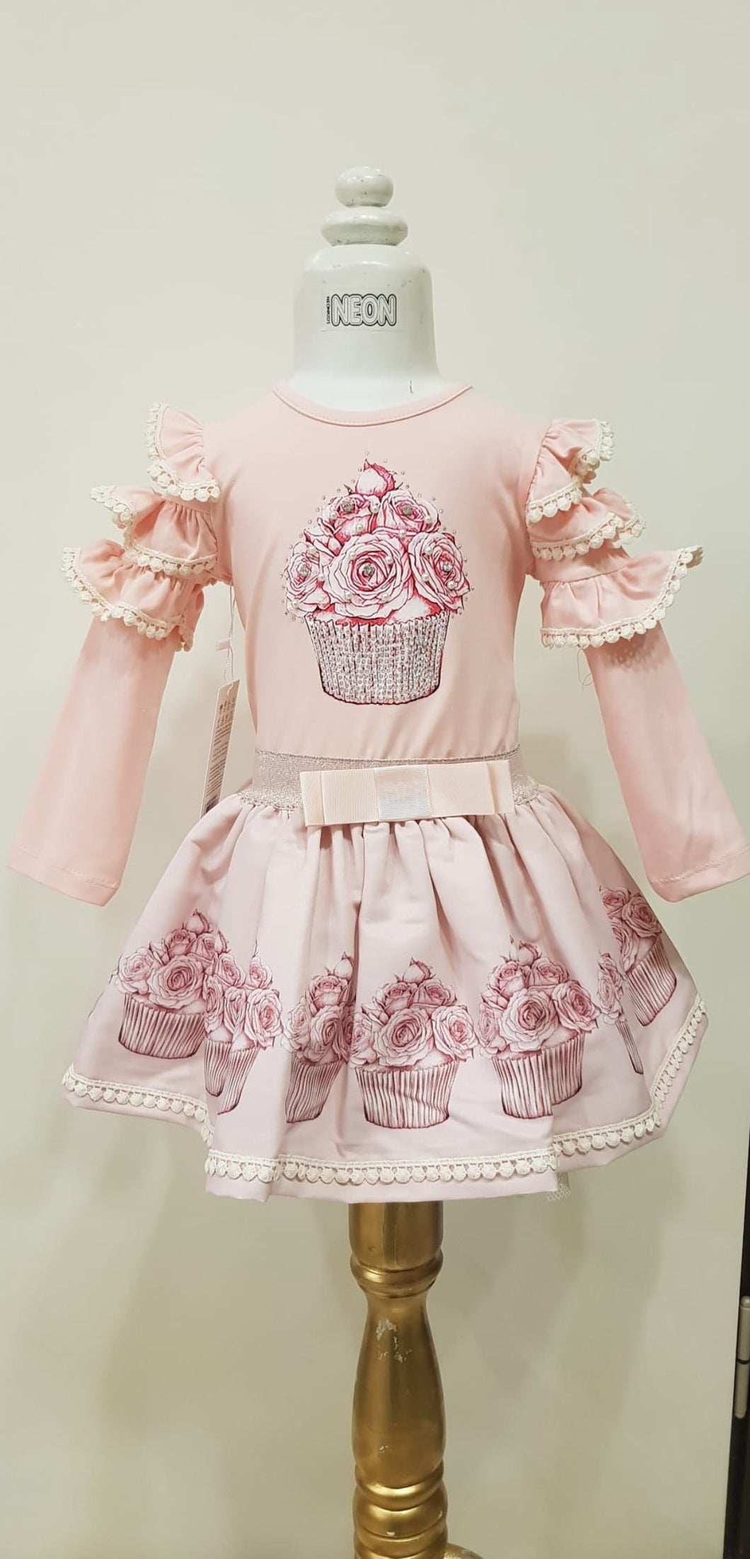 Neon Girls Cupcake Skirt Set Peach/Pink