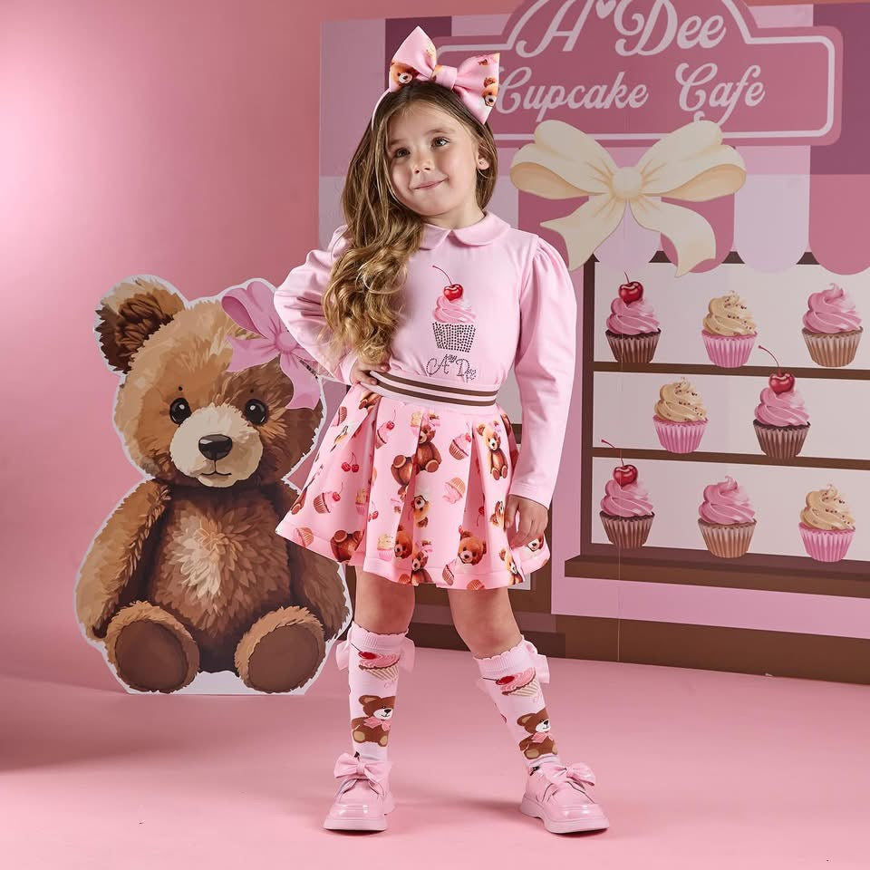 A Dee Girls Teddy Bear Bakery Mabel Bear Print Skirt Set - Pink Fairy