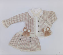Load image into Gallery viewer, Pre-Order Rahigo EXCLUSIVE Cream &amp; Camel 5 Piece Knit Skirt Set with Beret &amp; Socks