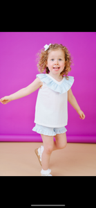 Rapife Girls Waffle Frill Collar Short Set - Blue