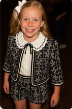 Load image into Gallery viewer, Abel &amp; Lula Girls Jacquard Jacket Short &amp; Blouse Set - Black &amp; Cream