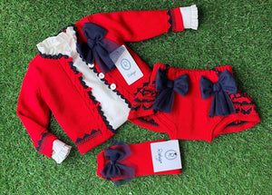 Rahigo Girls Exclusive Red & Navy Jam Pant Set with socks