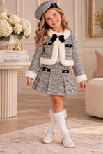 Load image into Gallery viewer, Babine Girls 3 Piece Tweed Blazer Skirt &amp; Beret Suit - Black