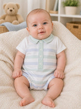 Load image into Gallery viewer, Pastels &amp; Co Boys Bartley Beach Hut Blues Romper - Mint 💚