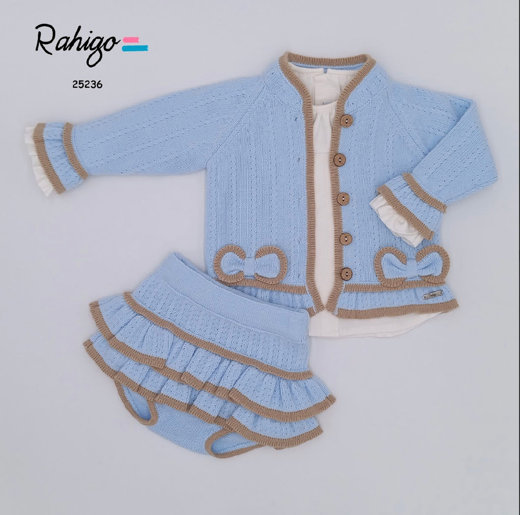 Pre-Order Rahigo Girls 3 Piece Set with Socks - Blue & Camel