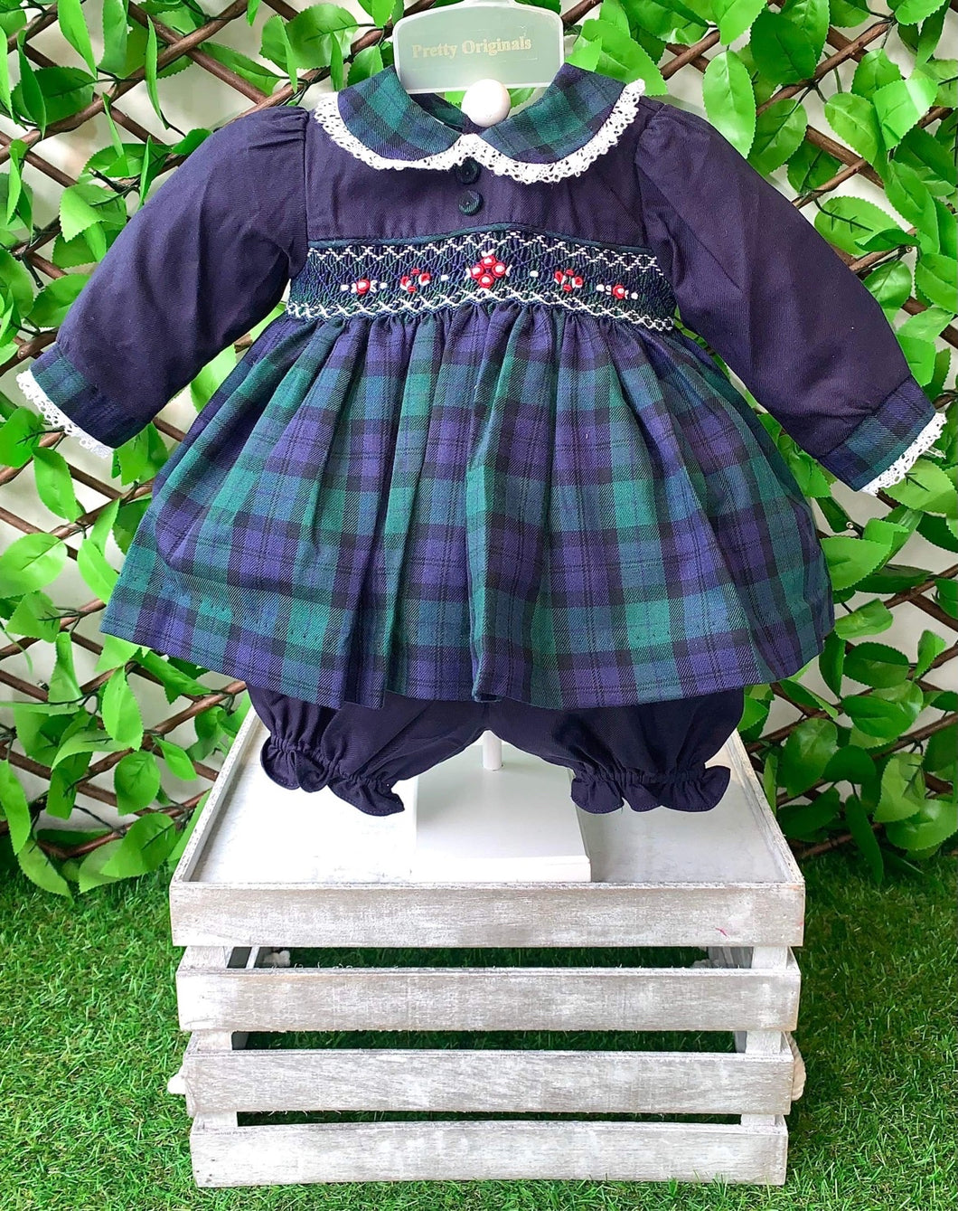 Pretty Originals Girls Tartan Bloomer Set - Green & Navy