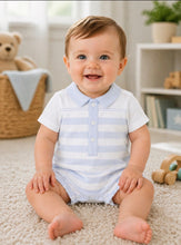Load image into Gallery viewer, Pastels &amp; Co Boys Buckley Beach Hut Blues Romper - Blue 🩵