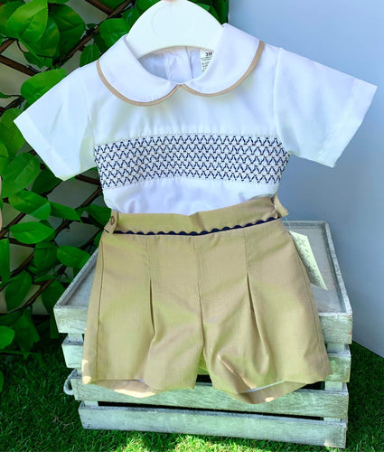 Baby Boys Smocked Short Set - Camel