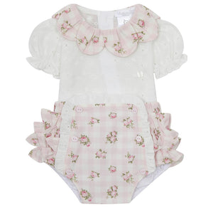 Deolinda Girls Gingham & Floral Jam Pant Set - Pink