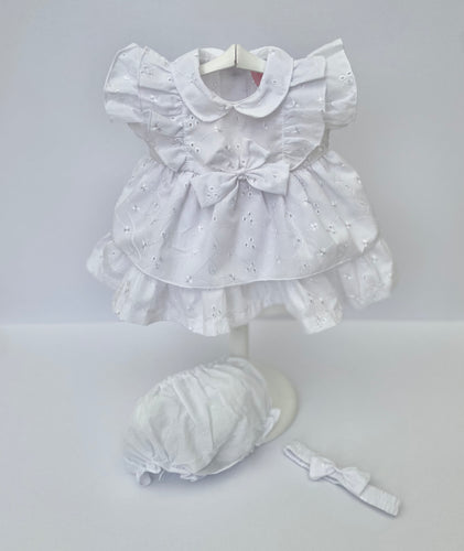 Baby Girls Dress Set with knickers and Headband - White