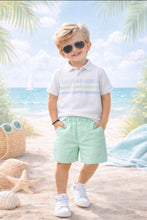 Load image into Gallery viewer, Pastels &amp; Co Boys Bryce Beach Hut Blues Polo &amp; Short Set - Mint 💚