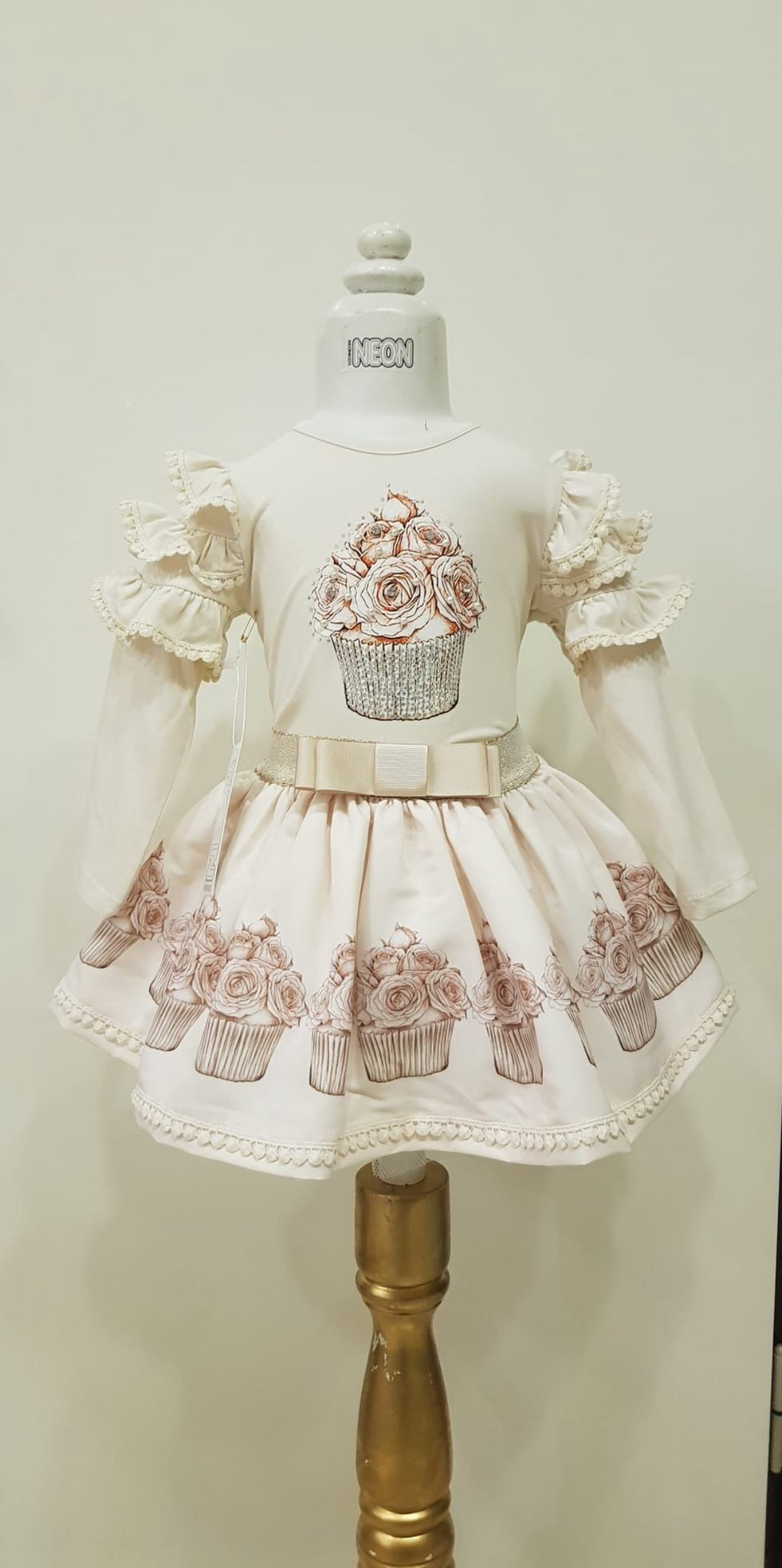 Neon Girls Cupcake Skirt Set - Camel & Cream