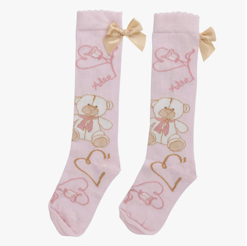 A DEE
Abstract Teddy Sloane Teddy Print Knee High Socks - Baby Pink