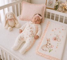 Load image into Gallery viewer, Jamik Baby Girls Kelma Ruffle Babygrow &amp; Ruffle Swaddle Set - Ivory Pale Peach