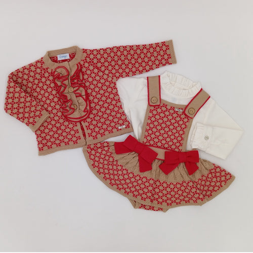 Rahigo Girls Exclusive 4 Piece Romper Set - Red & Camel