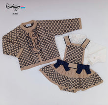 Load image into Gallery viewer, Pre-Order Rahigo Girls 5 Piece Pinafore Set with Headband &amp; Socks - Camel &amp; Navy