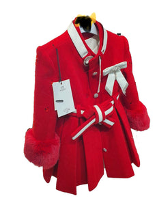 Girls Red Coat & Cream Dress