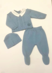 Baby Boys 3 Piece Knitted Set - Azor Blue