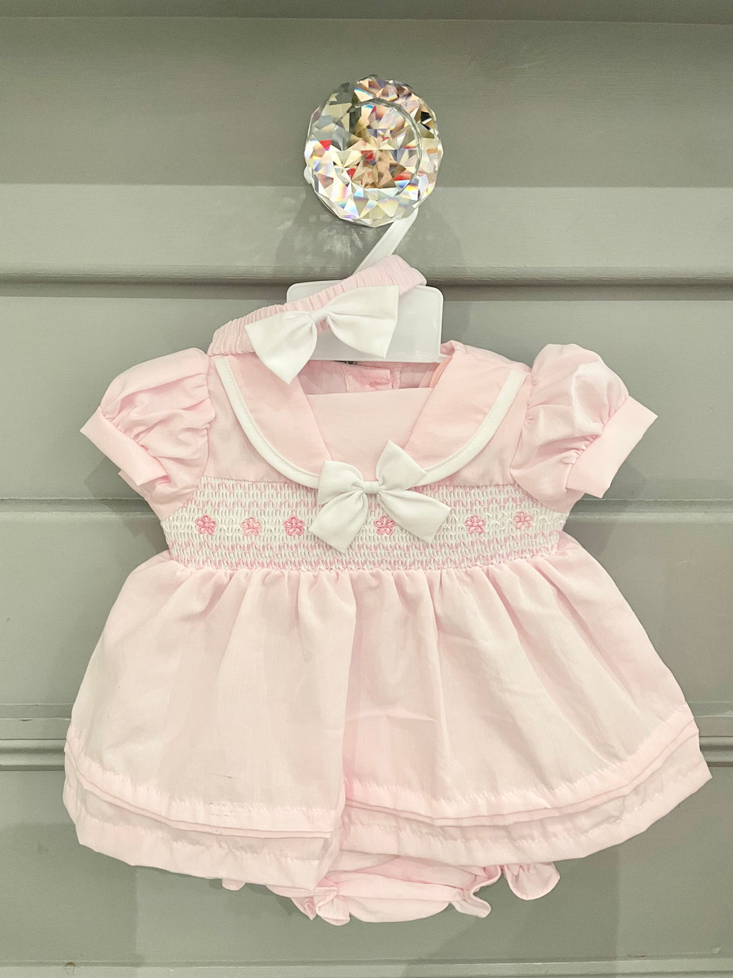 Baby Girls Smocked Dress Set with knickers and Headband