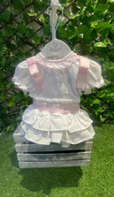 Load image into Gallery viewer, Deolinda Baby Girls Bonbom Smocked Jam Pant Set - White &amp; Pink