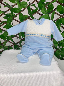 Baby Boys Velour Baby Grow - Baby Blue
