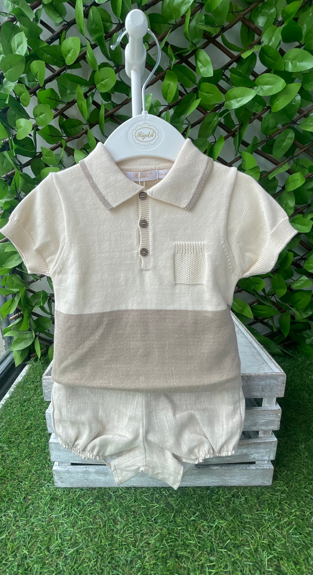 RIGOLA SS25 Boys Pearl Beige Cotton & Linen Short Set