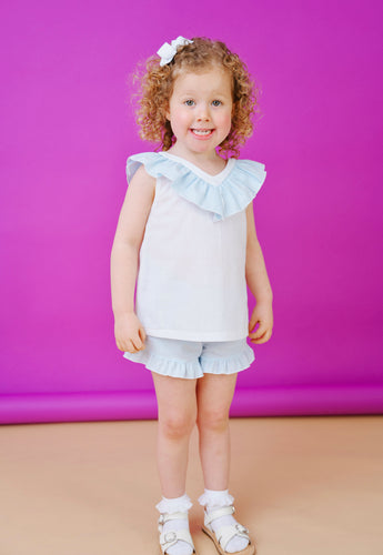 Rapife Girls Waffle Frill Collar Short Set - Blue