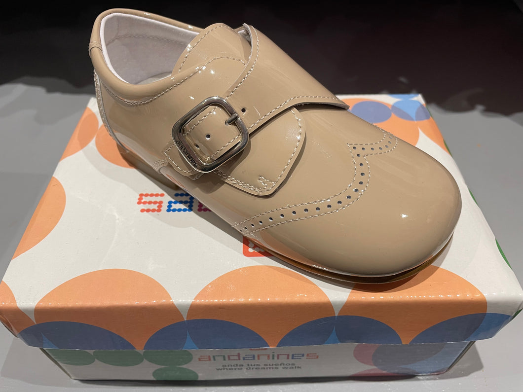 Andanines Camel Patent Buckle Shoes