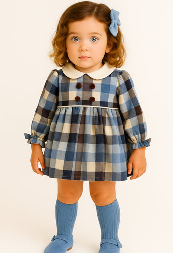Deolina Girls Blue Tartan Dress