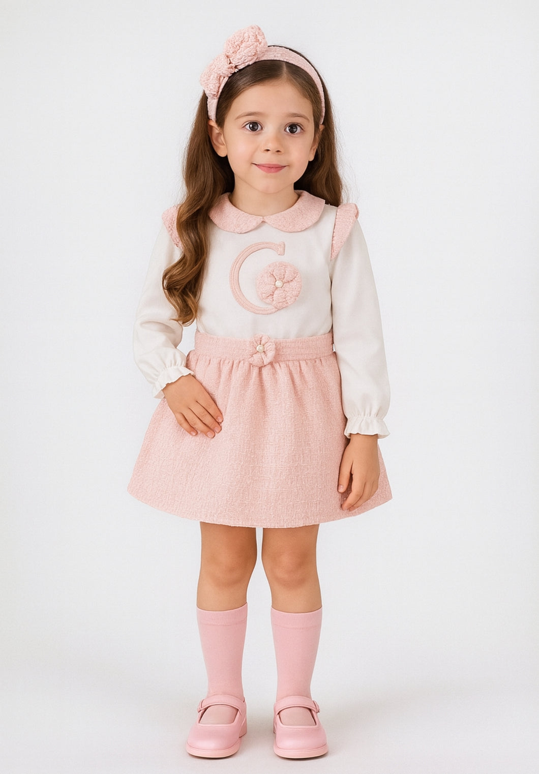 CHIC By Deolinda Girls Pink Chiffon & Tweed Girls Puffball Skirt Set