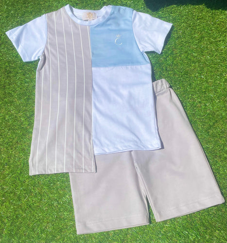 Caramelo Kids Pinstripe Short Set - Sky Blue