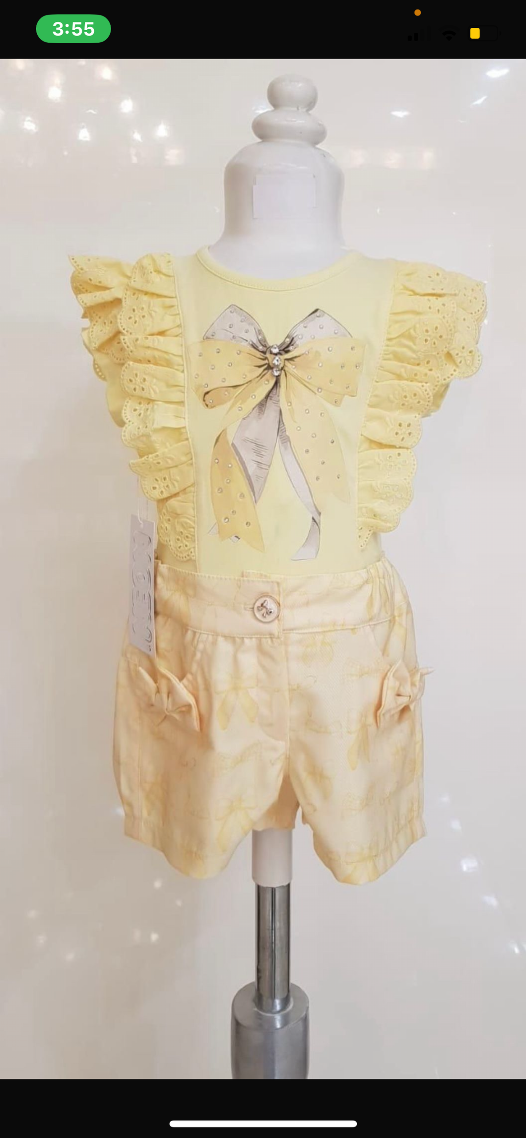 Neon Girls Bow Short Set Yellow💛