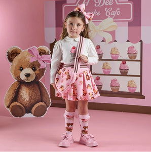 A Dee Girls Teddy Bear Bakery Mabel Bear Print Skirt Set - Snow White