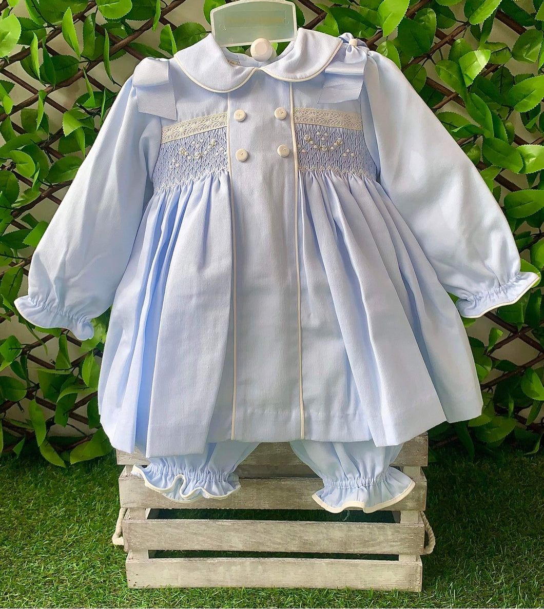 Pretty Originals Girls Smocked Romper Set - Baby Blue