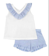 Load image into Gallery viewer, Rapife Girls Waffle Frill Collar Short Set - Blue