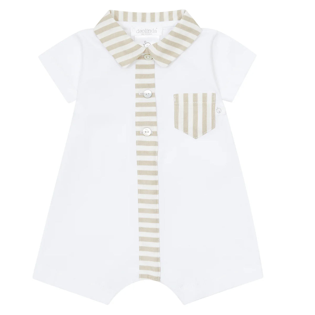 Deolinda Beige Stripe Trim Romper