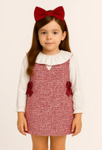 Load image into Gallery viewer, Mayoral Girls Tweed Combined Pinafore Dress - RED