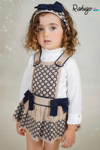 Pre-Order Rahigo Girls 5 Piece Pinafore Set with Headband & Socks - Camel & Navy