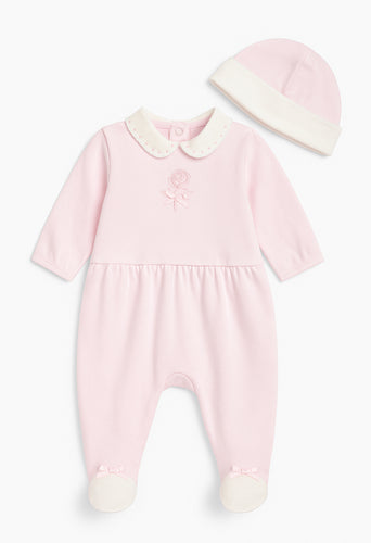 Pastel & Co Baby Girls Pink Rose Babygrow & Hat