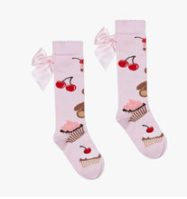 Load image into Gallery viewer, A Dee Girls Teddy Bear Bakery Leah Bear Print Bow Knee High Socks - Pink Fairy
