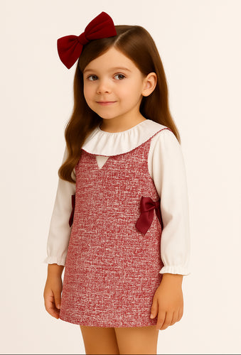 Mayoral Girls Tweed Combined Pinafore Dress - RED