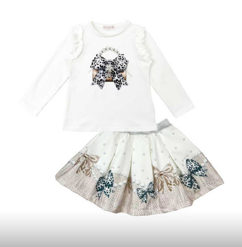 Giorgio Bambini Girls Handbag and Bows Top and Skirt Set - Cream